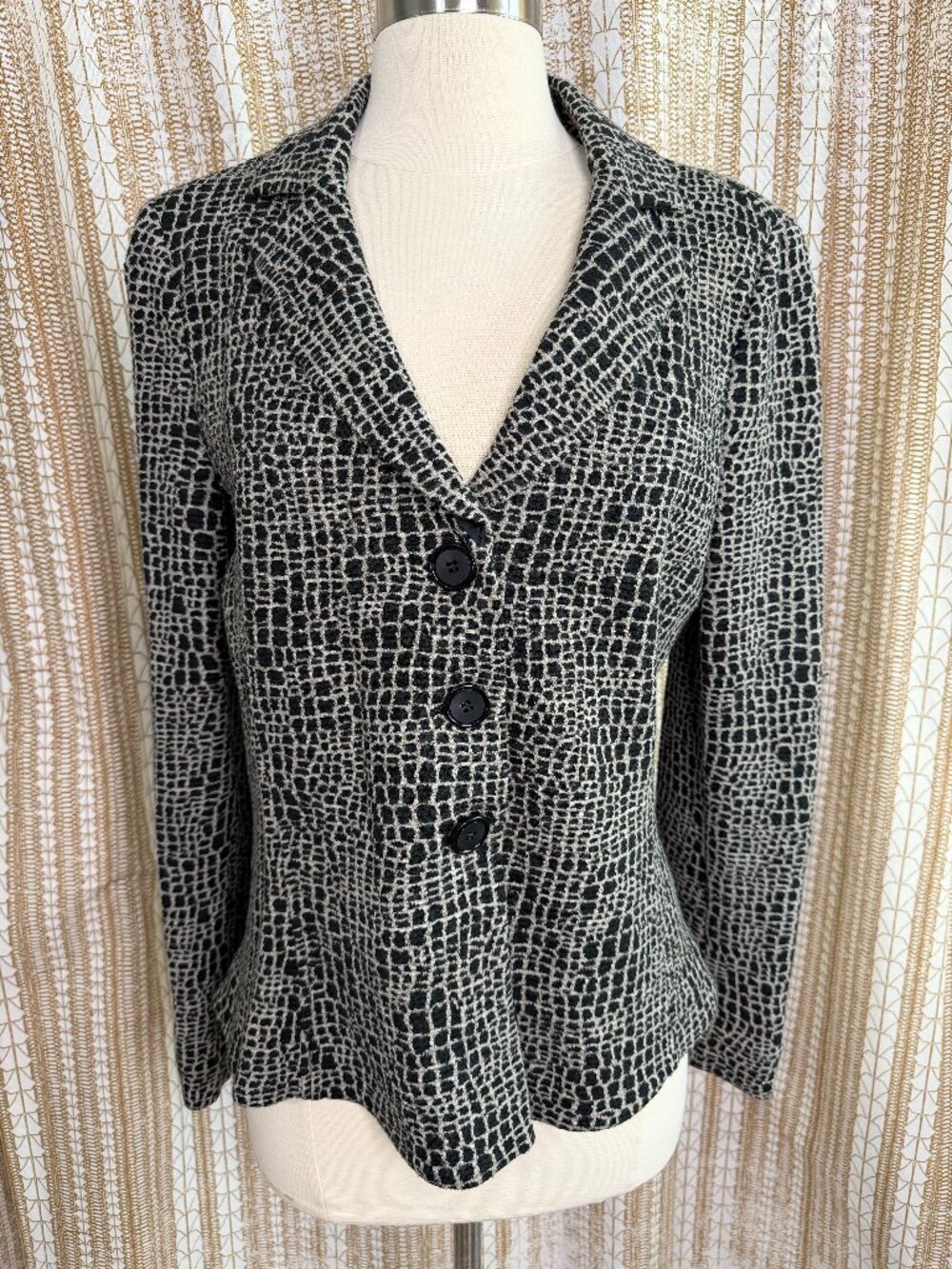 Armani Collezioni Women’s 10 Black Gray Croc Print Knit Blazer Jacket